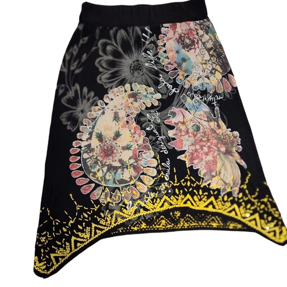 Desigual Skirt Small Black Floral A Line Stretch Embellished Artsy Fal Aurora - Picture 1 of 12